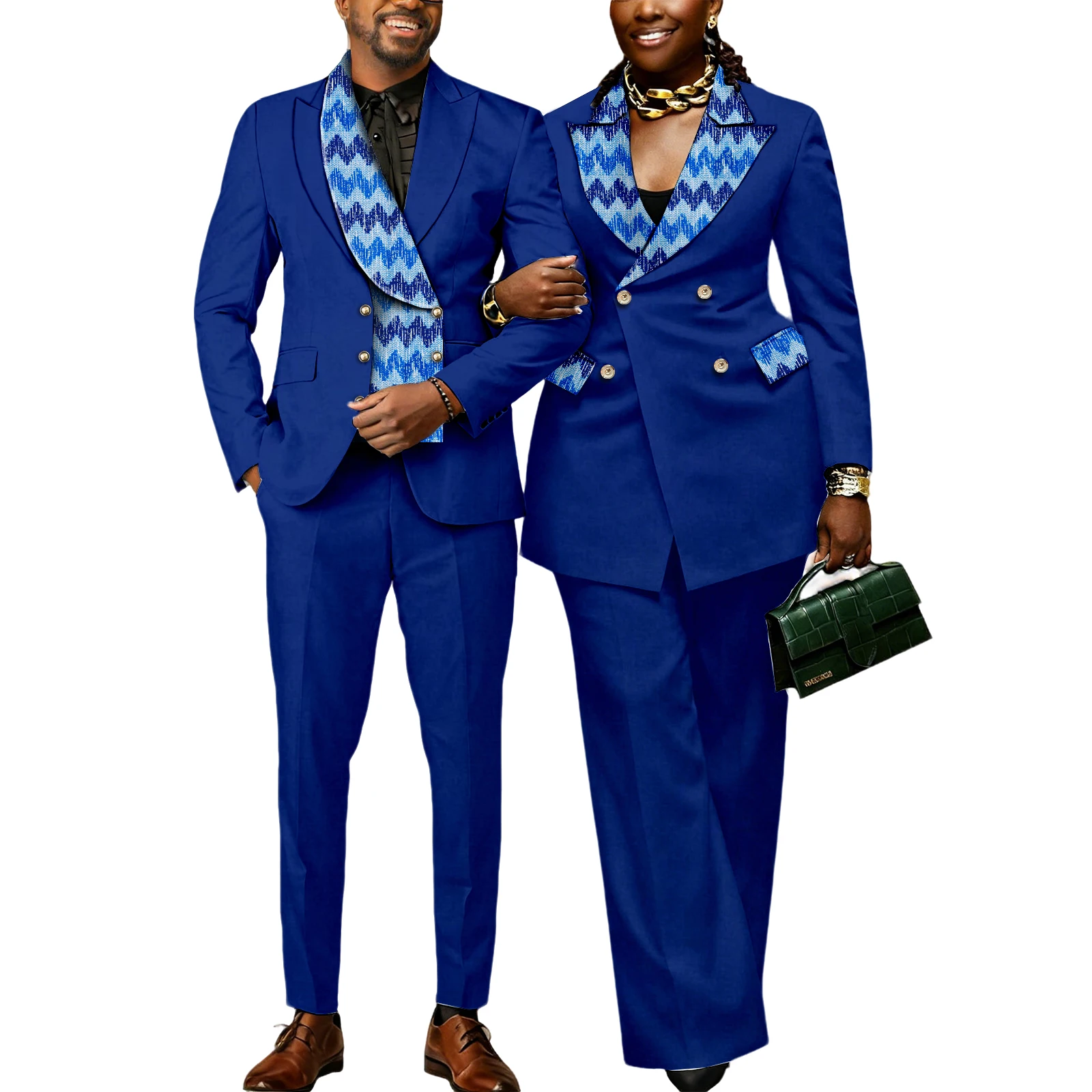 

African Couple's Outfit Matching Set Women Ankara Formal Suits Kente Print Cloth or Men Dashiki Suit Blazer and Pants