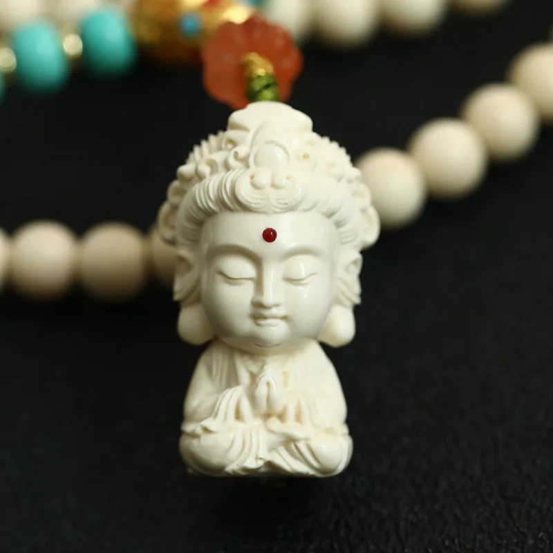 Natural Mammoth Hand-Woven Guanyin Necklace6*108Crafts Buddha Beads Rosary Bracelet Bracelet Women