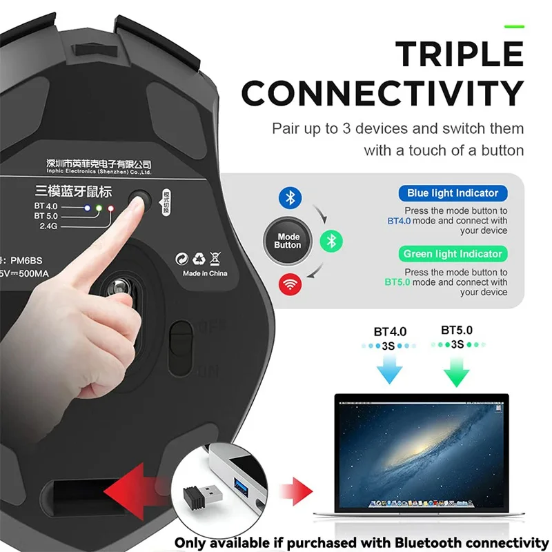 Inphic Rechargeable Wireless Mouse Ergonomic Bluetooth 5.0 2.4G Mice Office Mute Mouse For MacBook Tablet Laptops Computer PC