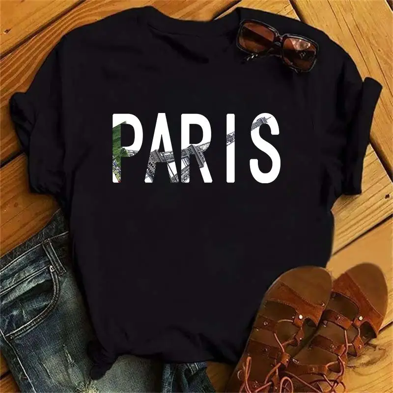 

Women Summer Paris Letters Print Y2k T-shirt Ladies Short Sleeved Luxury Tee Clothing Loose Pure Cotton Soft Top