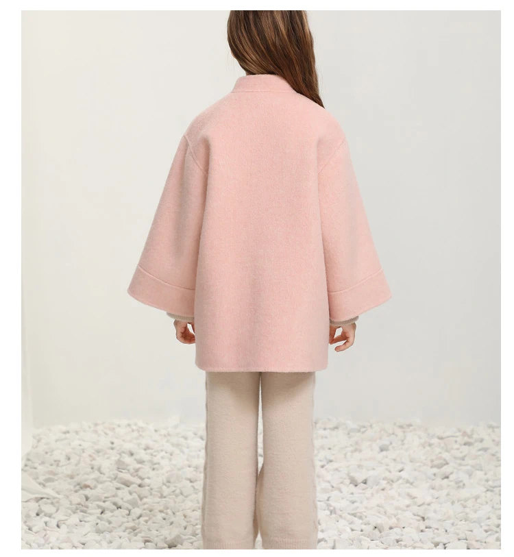 Children's Double-sided Cashmere Coat Autumn and Winter Pink Wool for Baby Boys and Girls Elegant Coat Soft Comfortable and Warm