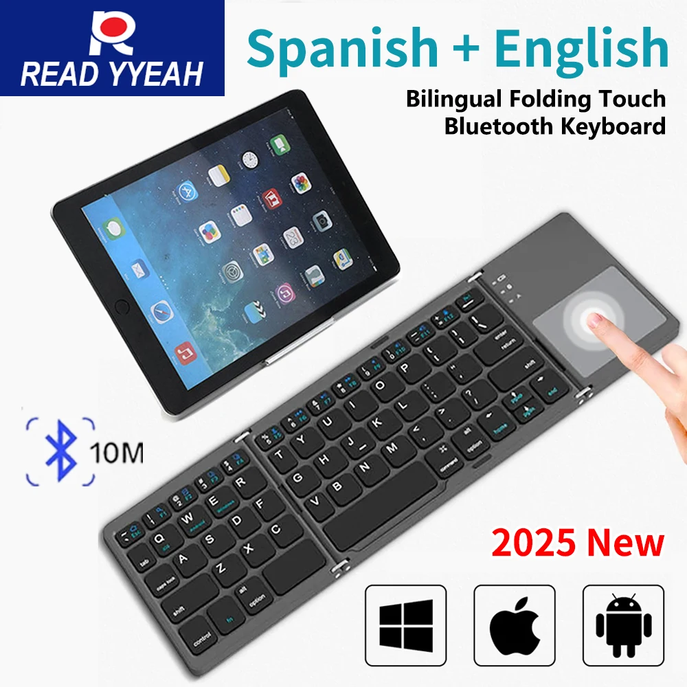2025 Spanish Folding Keyboard For iPad Xiaomi Samsung For iOS Android Windows Tablets Phone PC Mini Bluetooth Wireless Keyboard