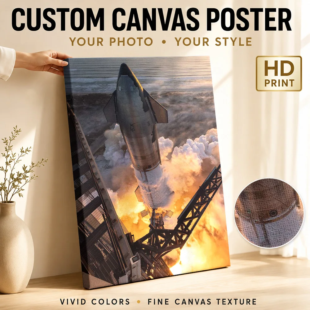 SpaceX Starship Rocket Flight Gallery Wrapped Canvas Print Customized Photo Vivid Celestial Illustration Wall Art For Bedroom