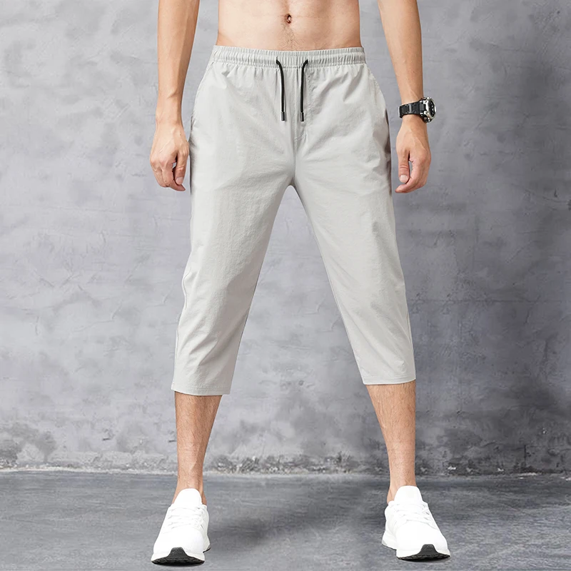 Men Sports Cropped Trousers Casual Thin Loose 3/4 Capri Pants High Quality Gym Jogging Sweatpants Seven-point Homme