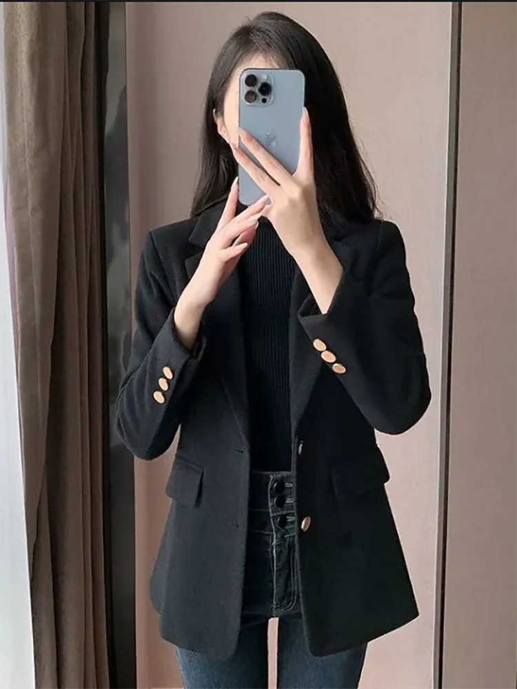 暖かい職業ブレザー ジャケット アウター レディース 秋冬 2026 ファッション スリム ハイエンド コットン 厚手 シングルブレスト スーツ トップス