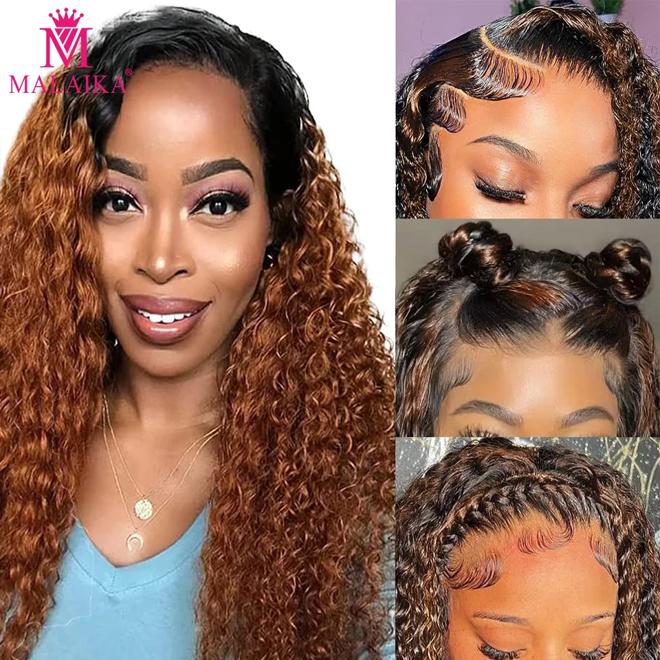 Perruque Lace Front Wig Deep Wave Naturelle Bouclée, Cheveux Humains, Transparente HD, Couleur Brun, 13x4, 1BT30, pour Femme