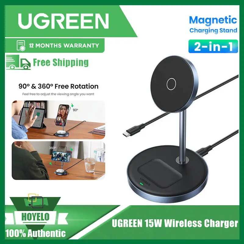 UGREEN Magnetic Wireless Charger Stand 20W Max 2-in-1 Charging Stand For iPhone 15 14 Pro Max/iPhone 13/AirPods Fast Charger