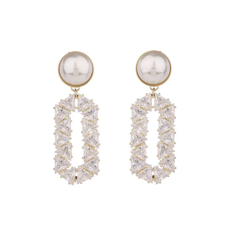 S925 Silver Needle Niche Design Korean Style Super Sparkling Geometric Triangle Zircon Inlaid Rhombus Earrings