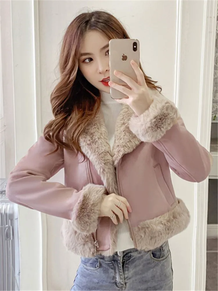 Suede Jacket Women Autumn and Winter Wild Korean Version of The Slim-Fit Cotton-Padded Jackets Female Clothes Warm Short Outwear