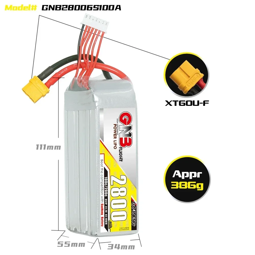 GAONENG GNB Max 200C 2800mAh 100C 3S/4S/6S 11.1V/14.8V/22.2V Lipo Battery With XT60 Connector For FPV Drone RC Helicopter Parts