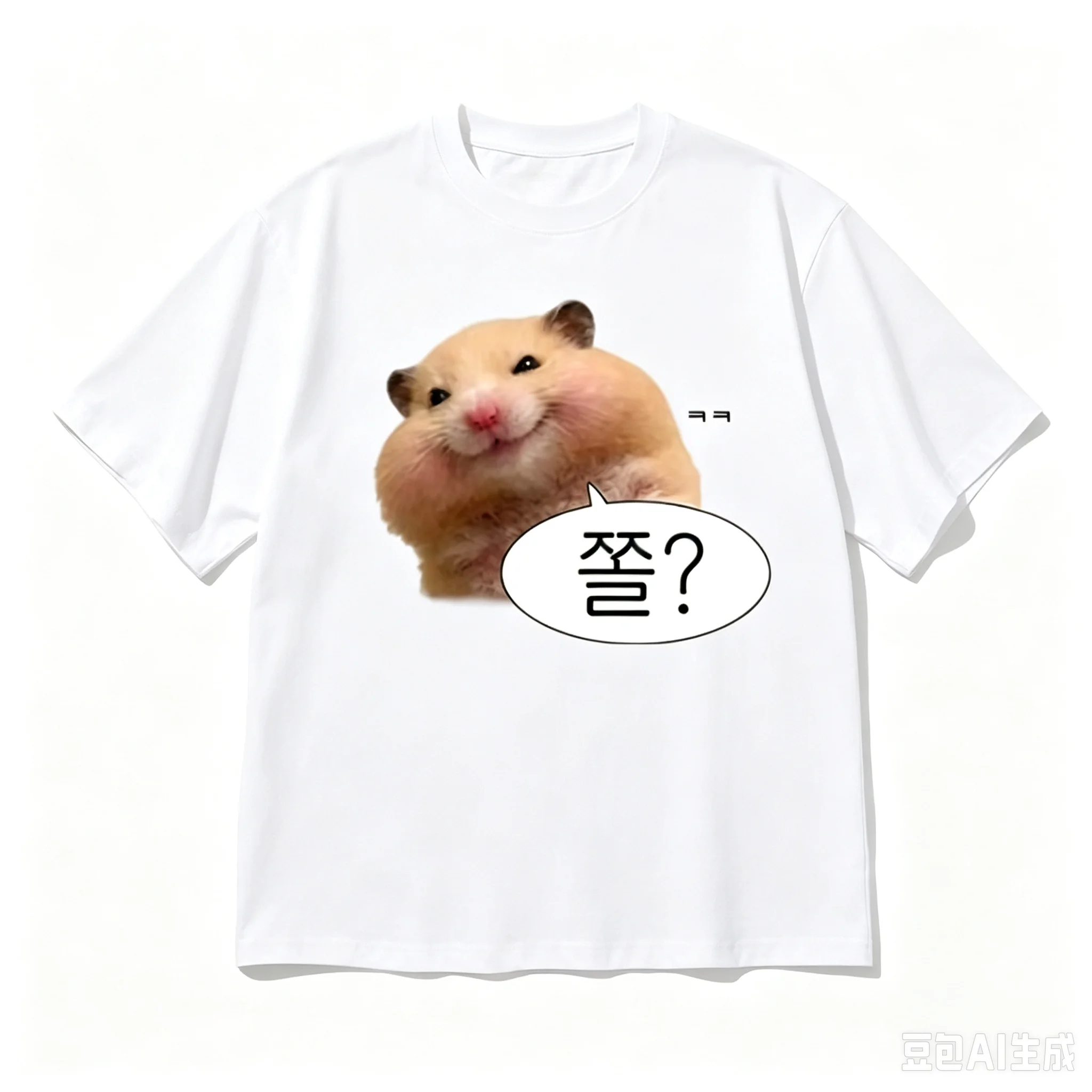 Goofy Korean‑Style Meme Chubby Hamster Funny Contrast Graphic Print Unisex Short Sleeve Tee  Family Party Daily Casual Outfit