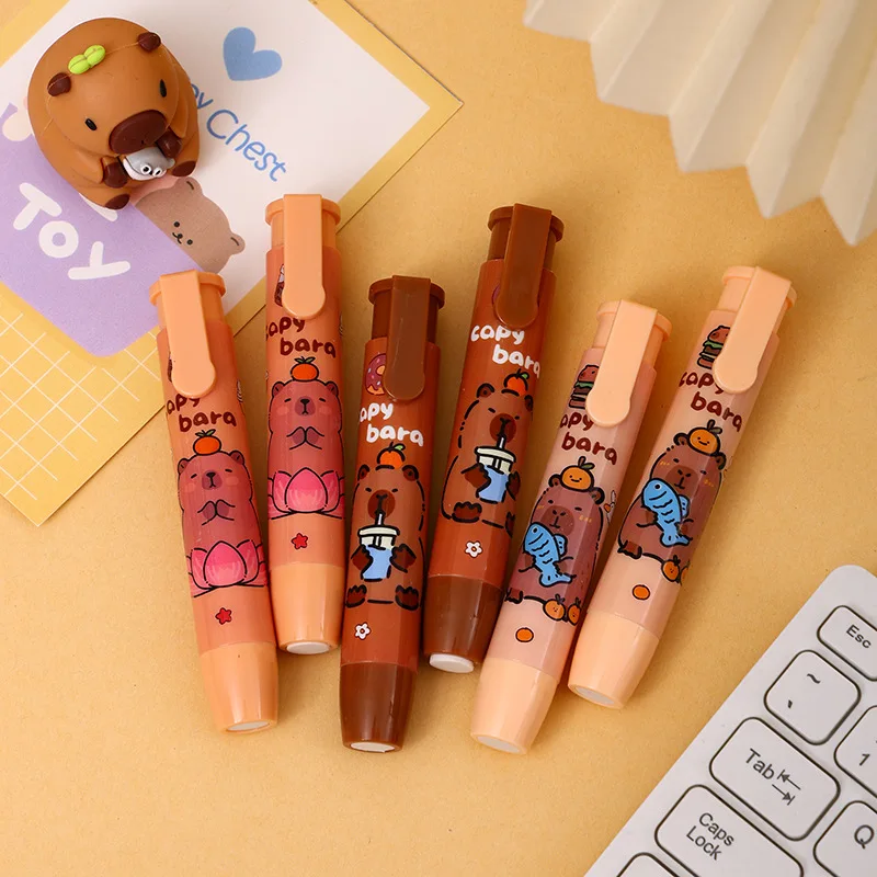 36Pcs Kawaii Capybara Eraser Pen Stick for Kids Cute Writing Drawing Student Pencil Stationery Girls Gifts Office Supplies