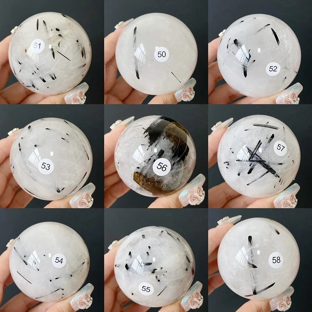 Natural Black Tourmaline Rutilated Quartz Sphere Polished Crystal Ball Home Decor Mineral Specimen Gift