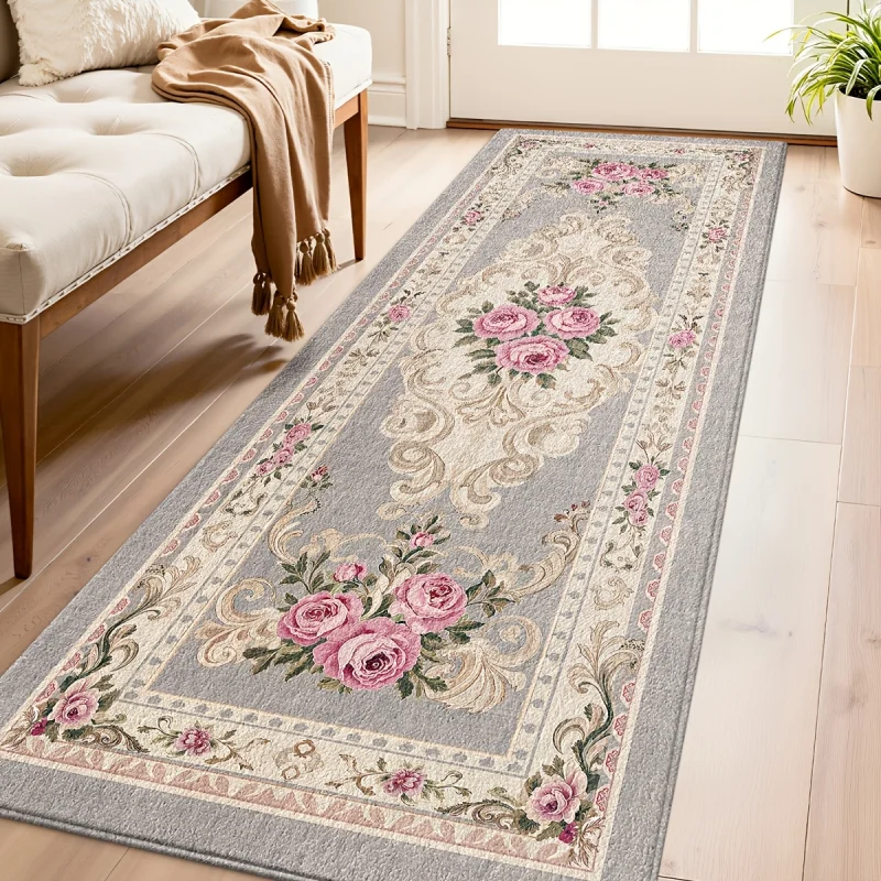 VIKAMA European Retro Long Runner Rug Non Slip Easy Clean Entrance Corridor Bedroom Side Floor Mat Home Decor Carpet