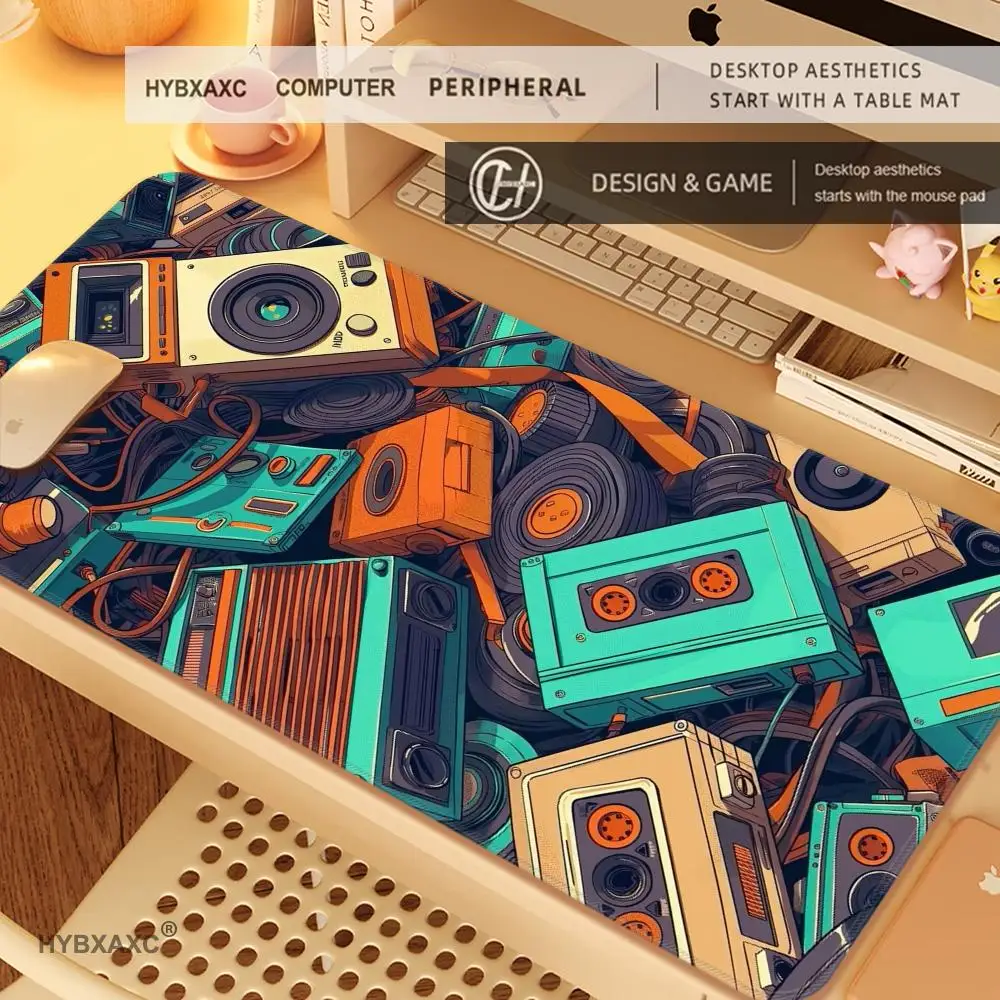 HYBXAXC Vintage Cassette Tape Mouse Pad Large Accessory XXL Game Rubber Deskmats HD Non-Slip Computer Keyboard Mat Long Mousepad
