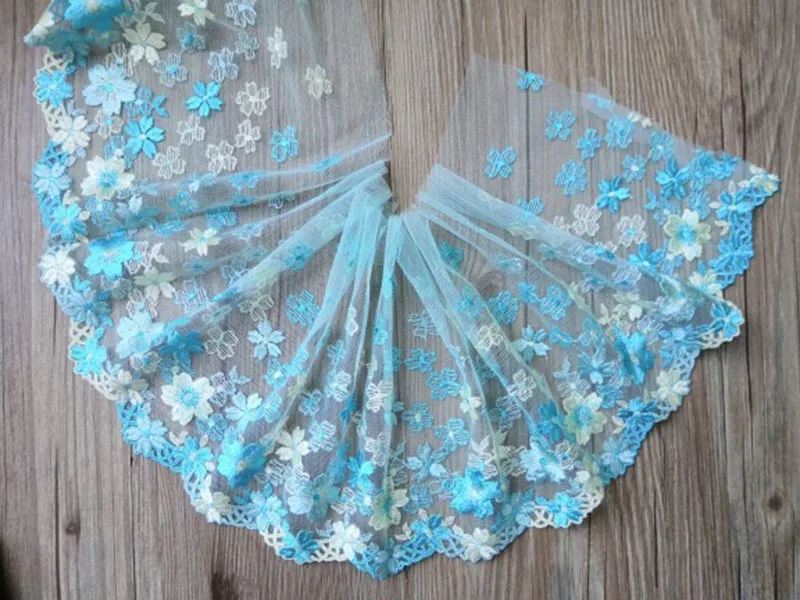 14Yards Lake Blue Lace Trim Embroidery Floral Laces For Garment Bra Lingerie Underwear Garter Sewing Fabrics DIY