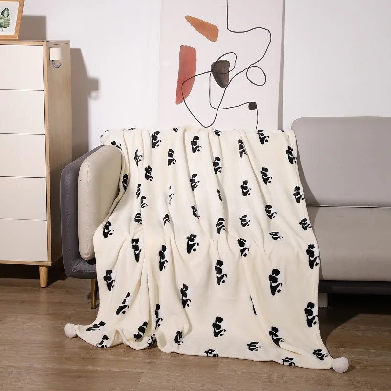 2025 New Cartoon Panda Flannel Blanket Double Sided Thick Woolen Blanket for Home Office Super Soft Cozy Sofa Cover for Napping