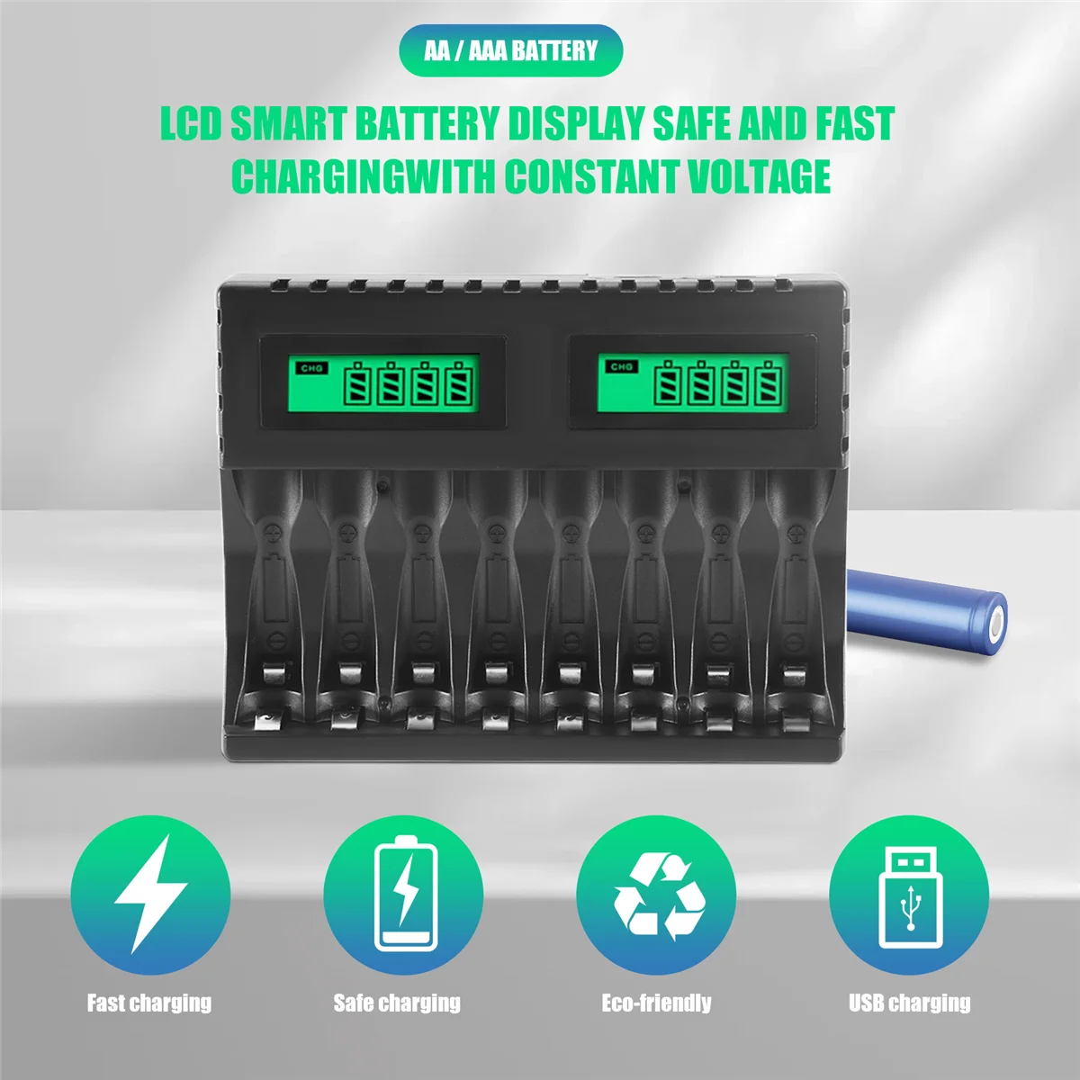 Batterieladegerät, LCD-Display, intelligente intelligente 8-Slot-Ladegeräte für AA/AAA NiCd NiMh-Akkus, AA AAA-Ladegerät, Lebensmittelgeschäft