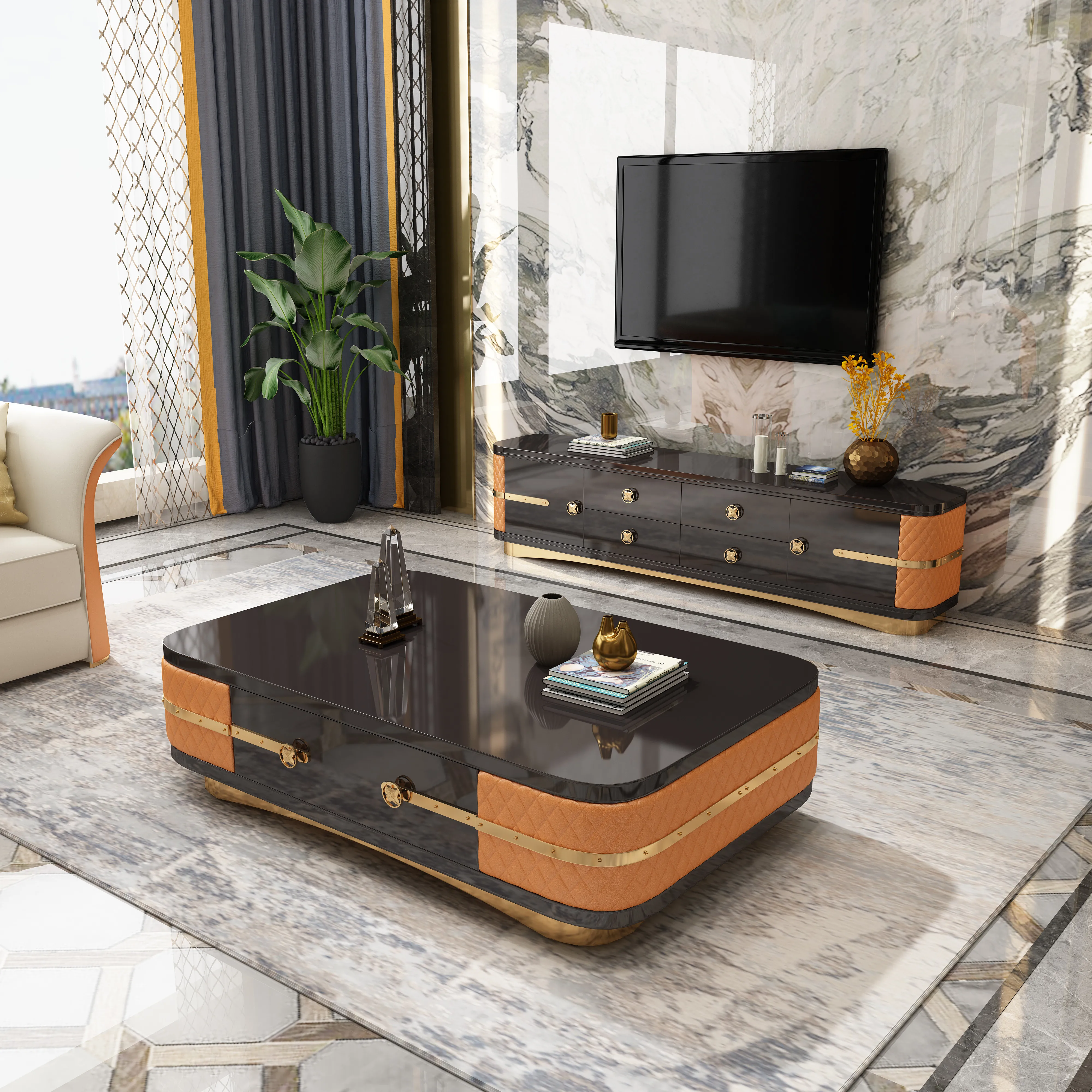 -For Luxury Living Room Marble Top Coffee Table Household Living Room Marble Center Table With Beech Frame&