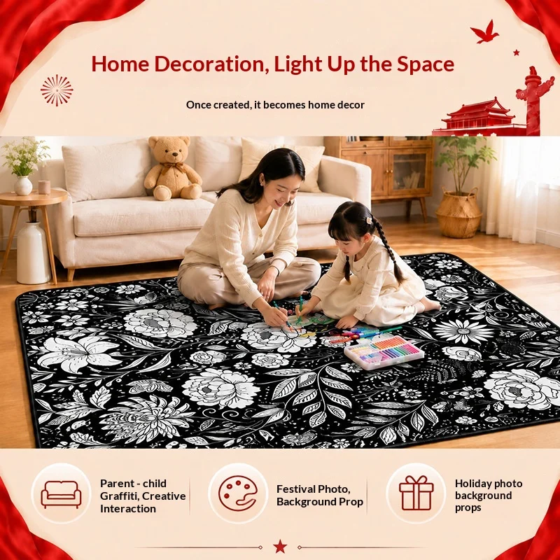 Children's Graffiti Blanket Floral Theme Parent-child Hand-painted Creative Pad Washable Repeated Painting Blanket Lamb Wool