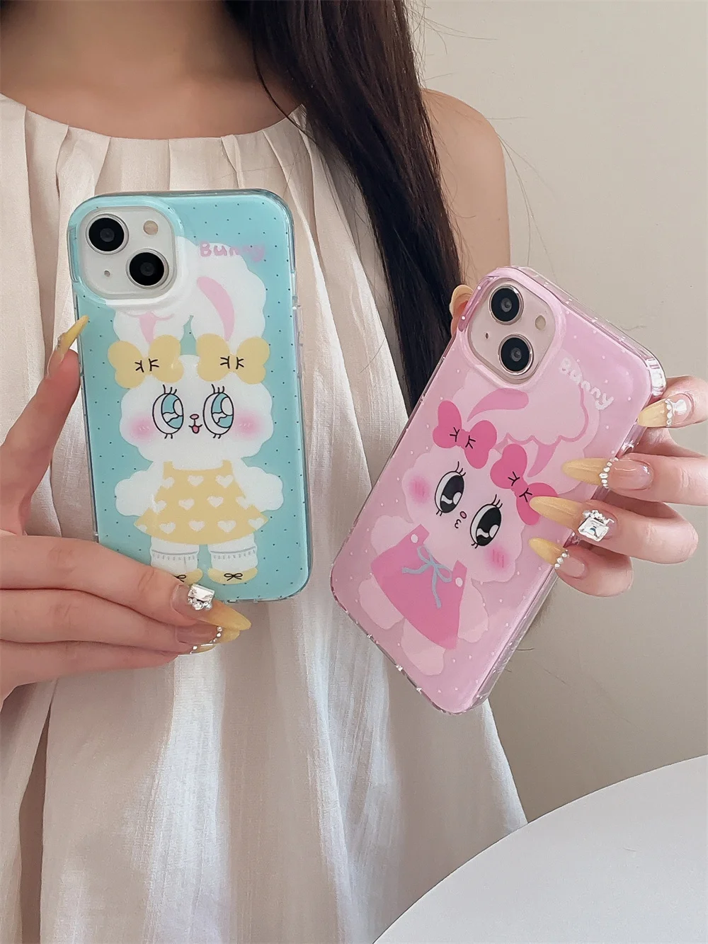 

Korean INS Fashion Polka Dot Bow Bunny Kawaii Phone Case For iPhone 13 14 15 16 Pro Max Fundas Cartoon Shock Protection Cover