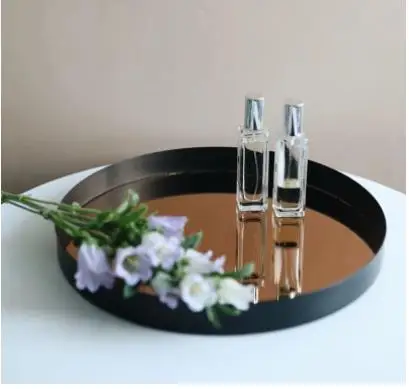 

Black Mirror Glass Tray Metal Trays Decorative Storage Plate Dressing Table Jewelry Necklace Display Cosmetics Organizer