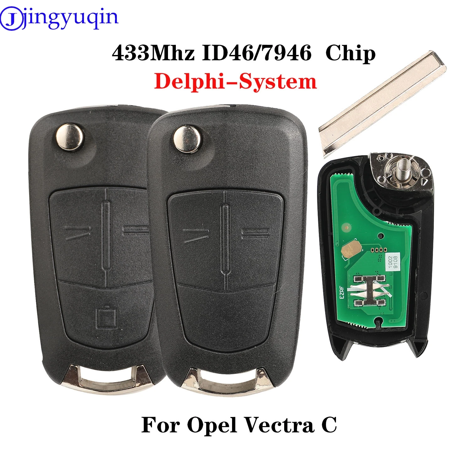 jingyuqin New Remote 433Mhz ID46/PCF7946 Car Key For Opel Vectra C Delphi-System Hu43 Blade Folding Key Case Cover Control