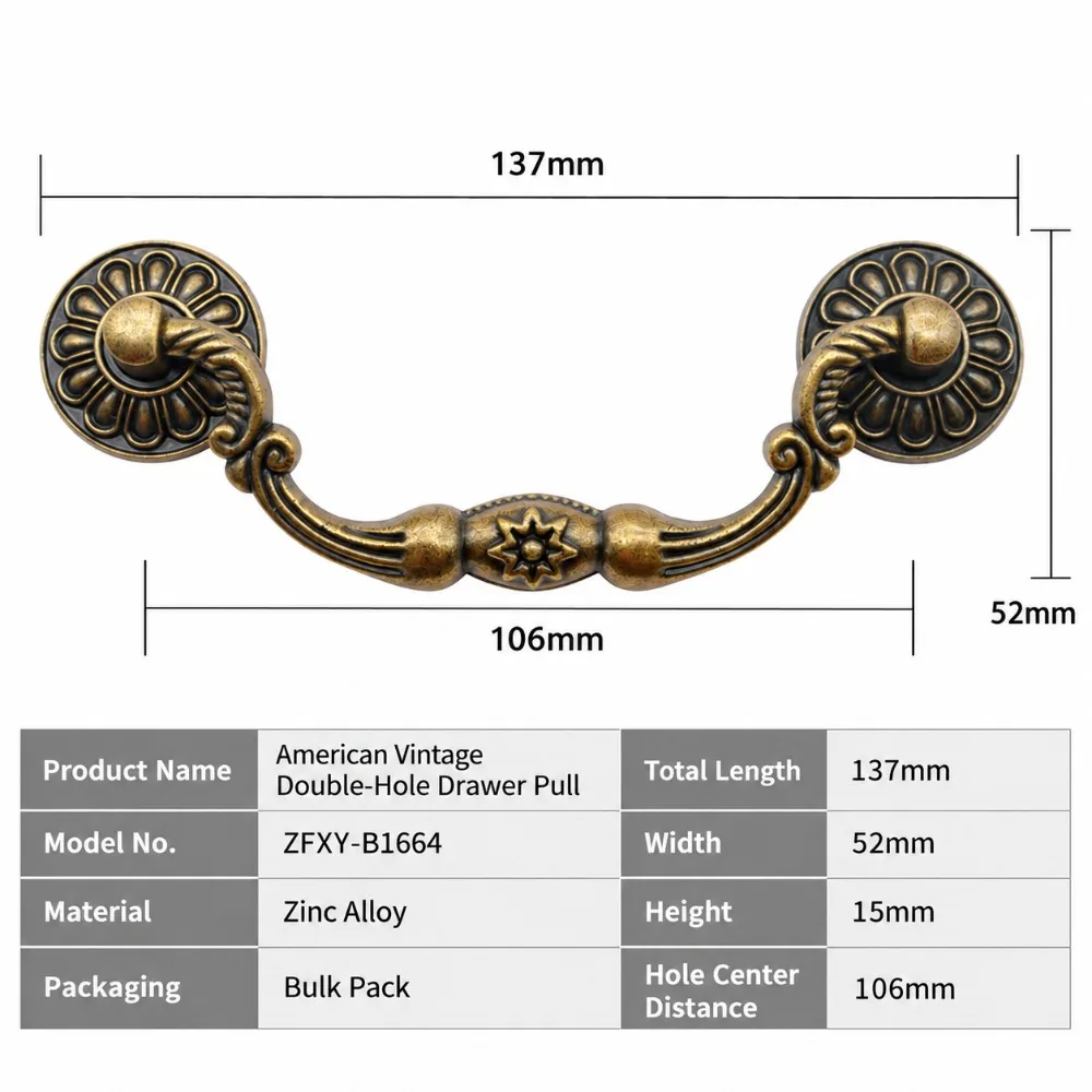 Classic Zinc Alloy Drawer Pulls Antique Bronze Retro Cabinet Handles Stylish Vintage Swing Handles Home Furniture