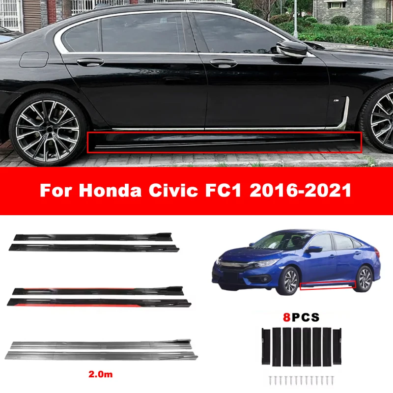 Para Honda Civic FC1 2016-2021, Divisores de Faldones Laterales, Alerón Lateral Extendido, Kit de Carrocería Deportiva, Labio de Parachoques, Piezas Modificadas, 8 Piezas