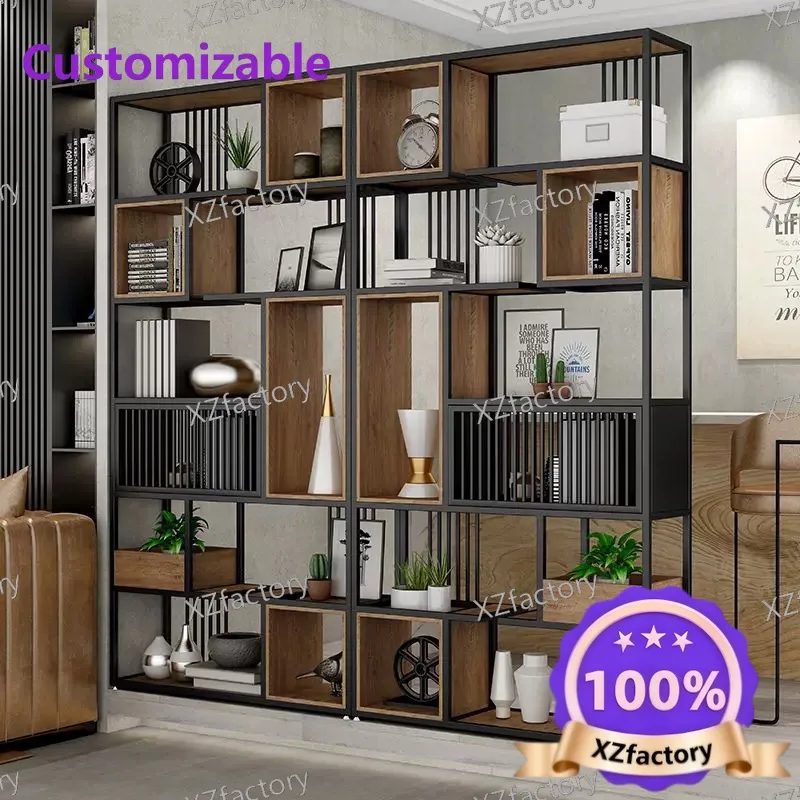 Factory Direct 2026 Top RatedWrought iron office partition shelf industrial style solid wood bookshelf simple multi-layer floor