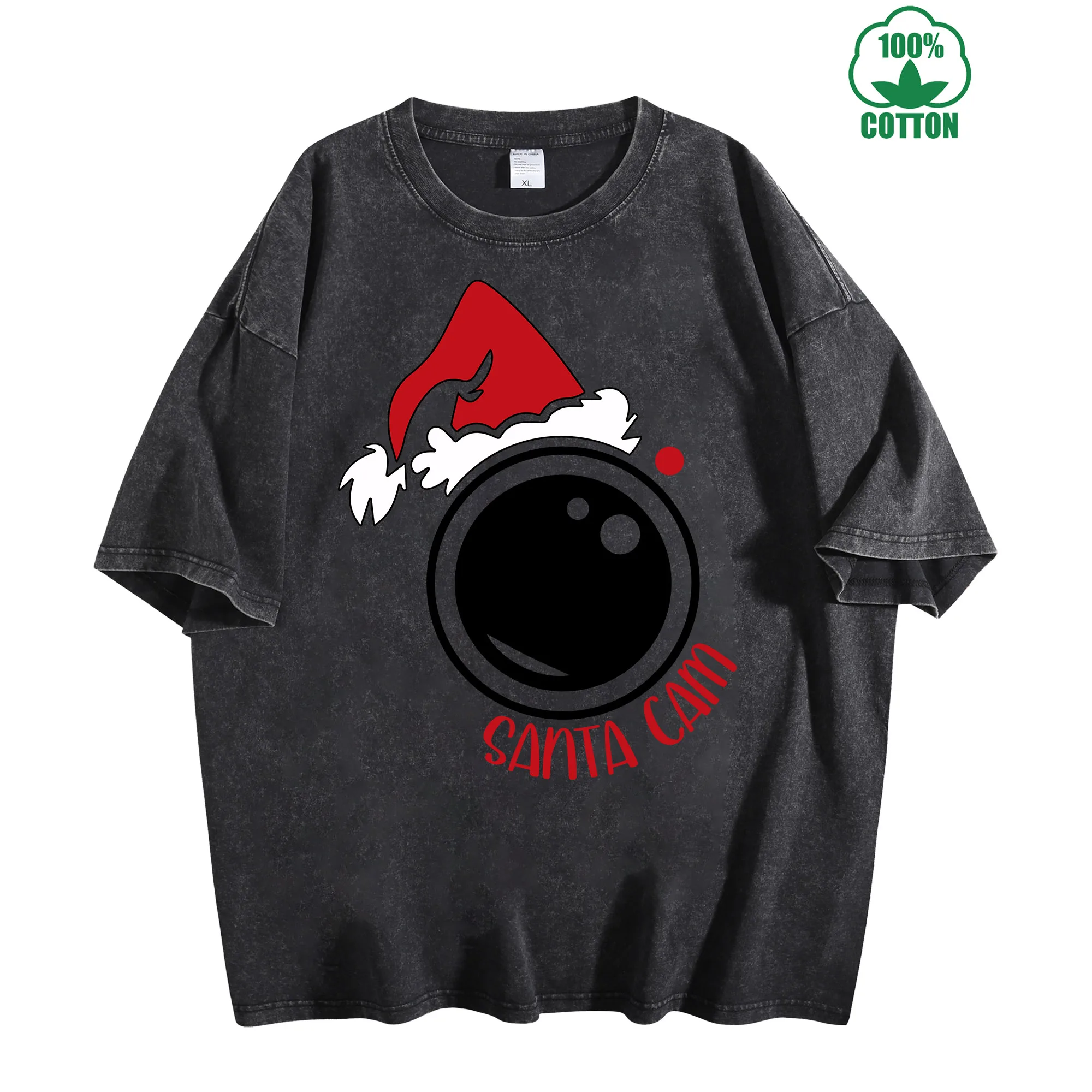 تي شيرت سانتا كام فينتاج مغسول 230 جرام 100% قطن للجنسين مريح كبير الحجم ملابس الشارع #2