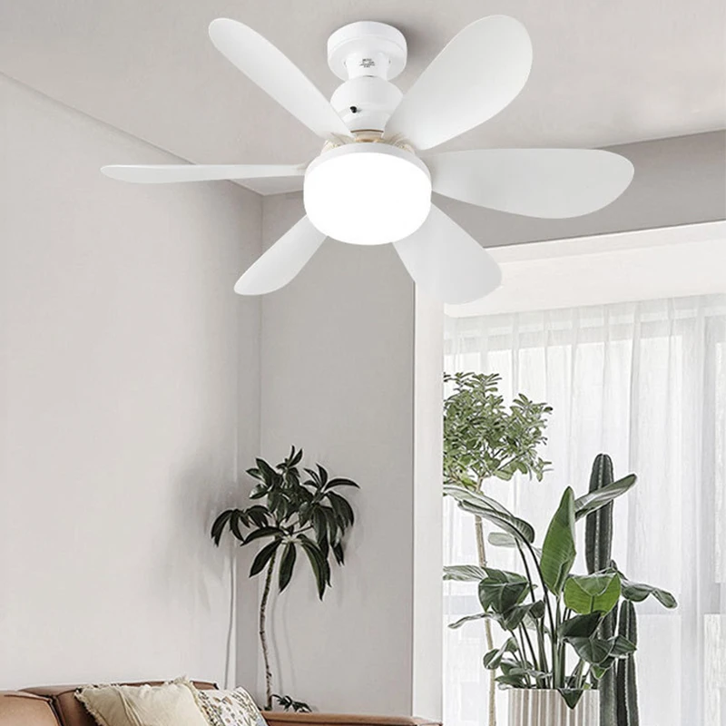 Ceiling Fan Light with Remote Socket Fan with LED E27 Screw Electric Fan for Kitchen Bedroom Small Rooms AC85-260V