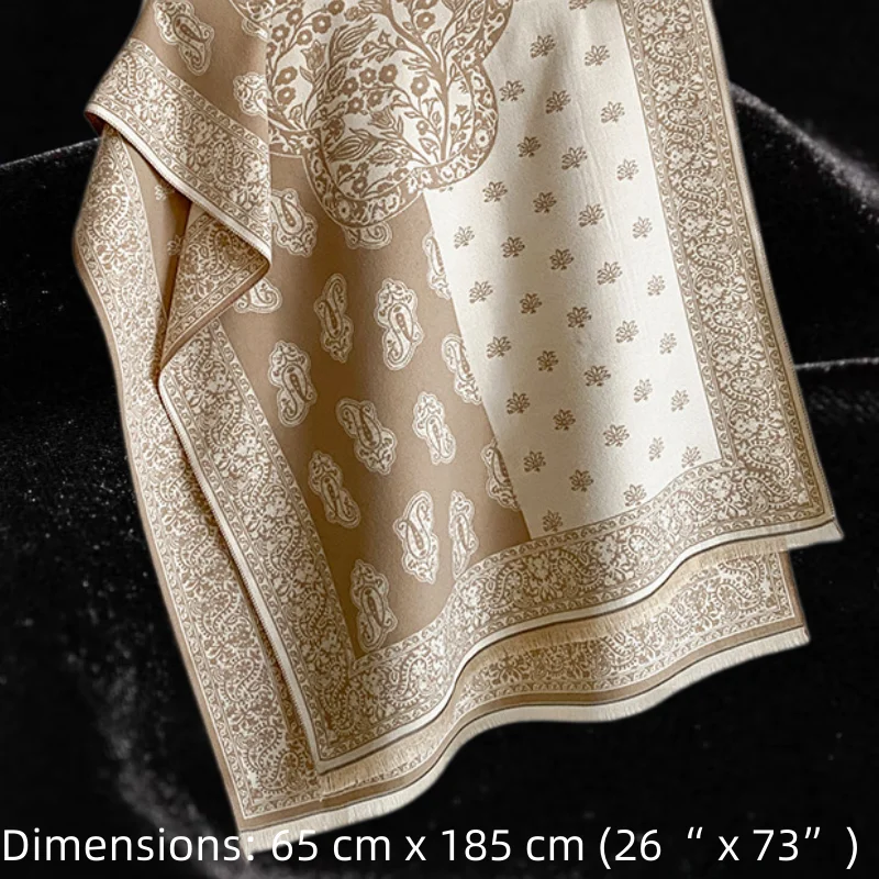 65x185cm Black Vintage Elegant Women's Paisley Pattern Shawl Retro Floral Border Scarf Soft Warm Blanket Wrap Multi Purpose
