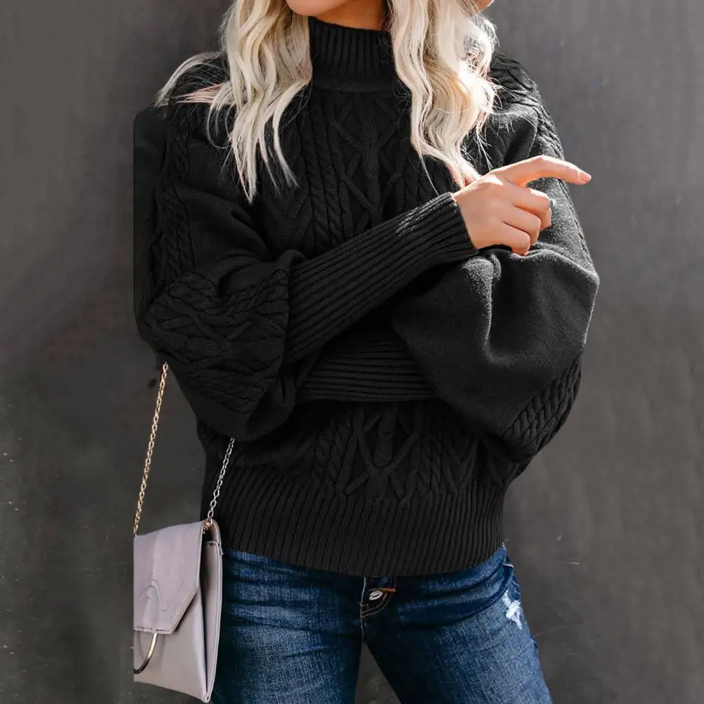 Suéter de mujer Jumper primavera textura torcida ribete acanalado suéter de punto mangas linterna Otoño Invierno cálido suéter