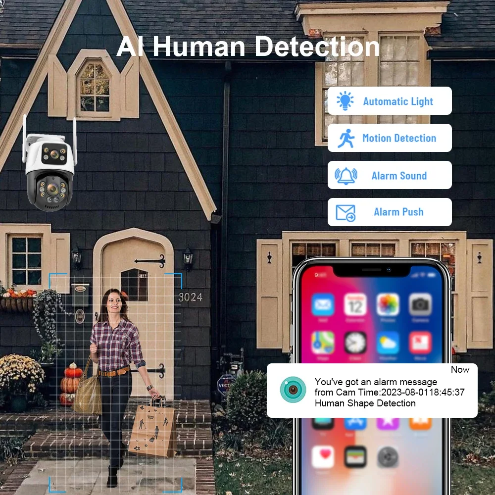 4K 8MP PTZ كاميرا لا سلكية في الهواء الطلق تتبع السيارات شاشة مزدوجة 6MP CCTV كاميرا مراقبة فيديو واي فاي كاميرا IP الأمن iCSeeApp #4