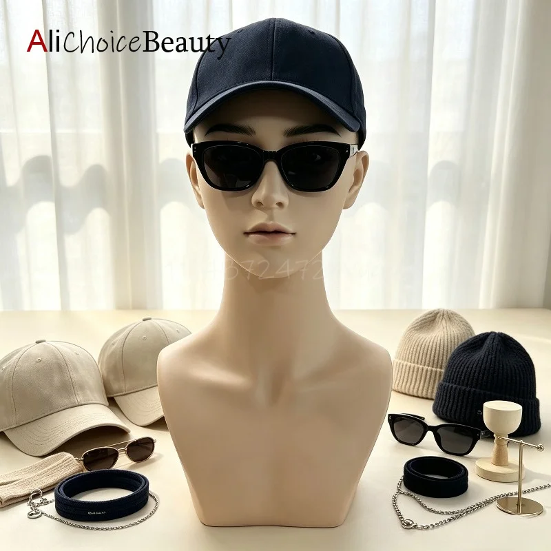 Mannequin Head for Wigs Small Shoulders Doll Make Up Head with Tripod Mounting Ear Hole for Displaying Hair Accessories Jewelry
