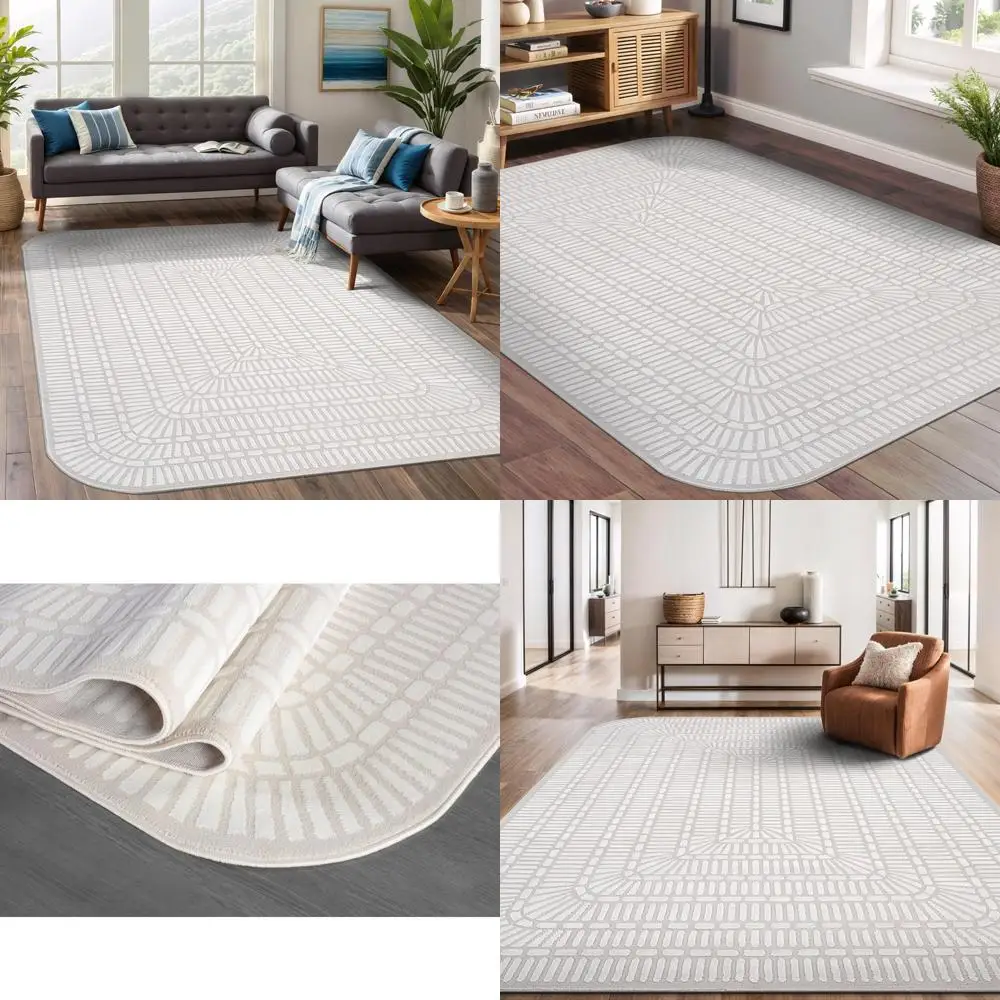 

Modern Geometric Area Rug - 9x12 Feet, Low-High Pile, Durable and Soft Abstract Grid Design for Indoor Living, Dining, and Offic