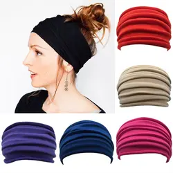 Women New Nonslip Elastic Fold Yoga Hairband Wide Sports Headband Stretch Hair Band Turban Running Headwrap