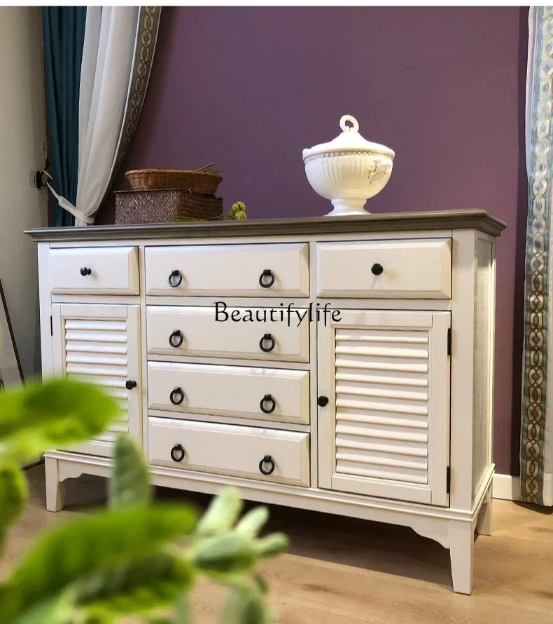 

New style New American light luxury Mediterranean all solid wood dining side cabinet living room pastoral storage entrance cabin