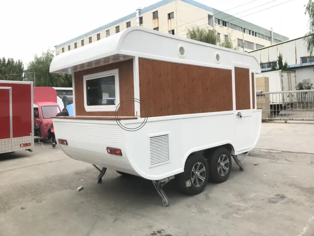 Outdoor Ship Trailer Food Van Trailer 4 Wheels Street Fast Food Vending Cart Ice Cream Coffee Kiosk Mobile Kitchen