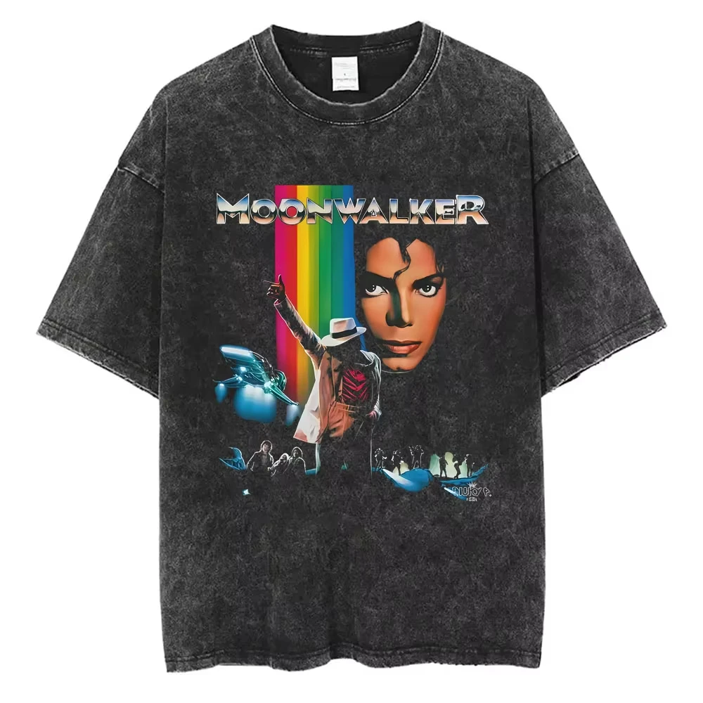 The King of Pop Michael Jackson Vintage Washed T-shirts Men Women Casual Retro Cotton T Shirt Male Gothic Rock Oversized T-shirt