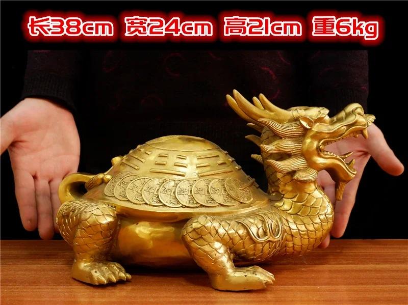 38cm large HOME SHOP efficacious Mascot Exorcise evil spirits prosperous wealth money gold Dragon turtle FENG SHUI copper statue