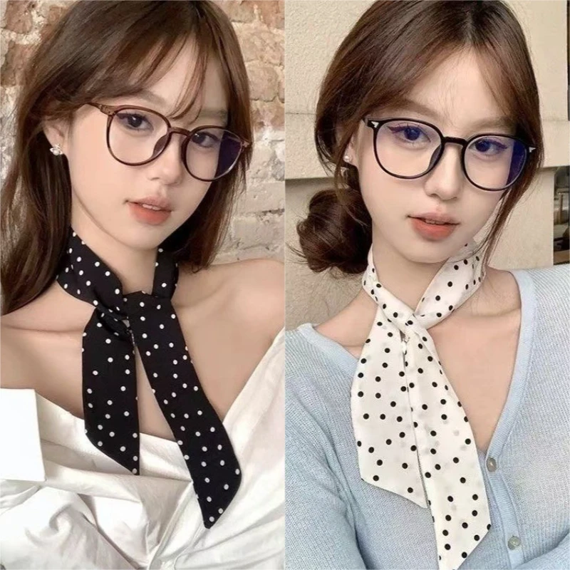

Korean Style Thin Multipurpose Long Silk Scarf Fashion Head Scarves Vintage Classic Polka Dots Pattern Bag Tie Hair Accessories