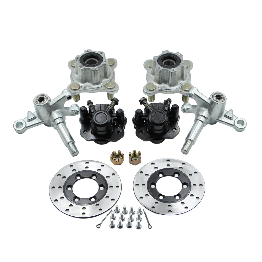 1SET Steering Strut Knuckle Spindles with 100mm M14*4 STUD Brake Caliper 130mm Disc Wheel Hubs Fit For Buggy Go Kart Quad Bike