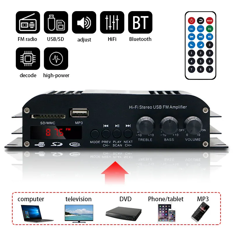 S-269Dark Knight Digital Power Audio Car Amplifier Blu-ray Stereo Audio Amplifier for Home Theater Club Party Music 400Wx4 Power