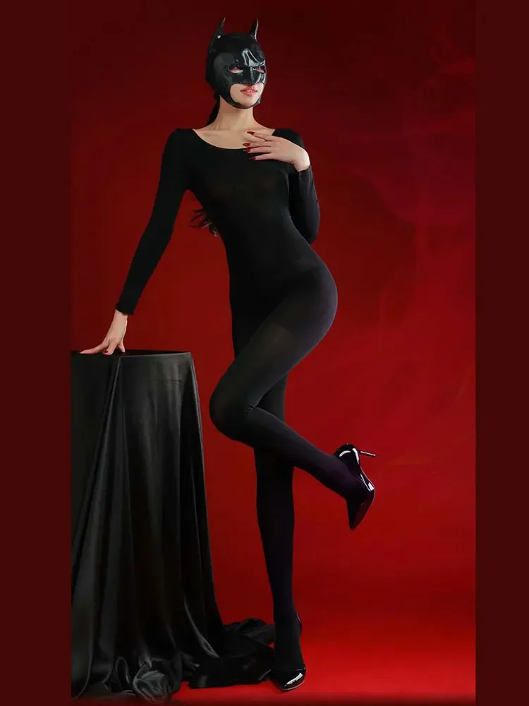 Sexy Women 120D Autumn Winter Warm Bodysuit Elastic Unitard Unisex Open Crotch Tights Velvet Shaping Jumpsuit Solid Maid Leotard