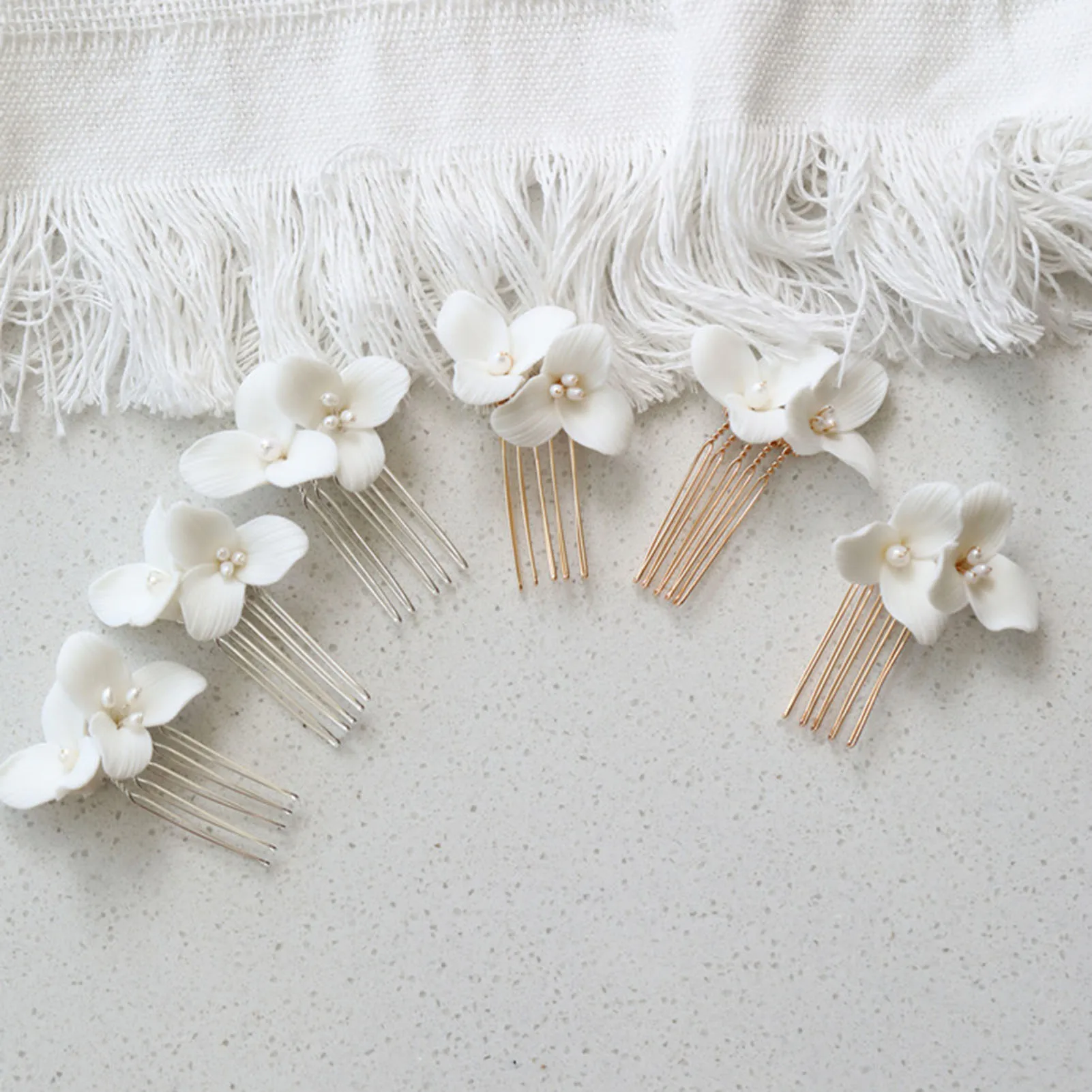 

Ceramic Flower Side Hair Comb With Pearls Luxurious Headpiece Wedding Hair Accessories For Women Bridal Marriage Hair Jewelry