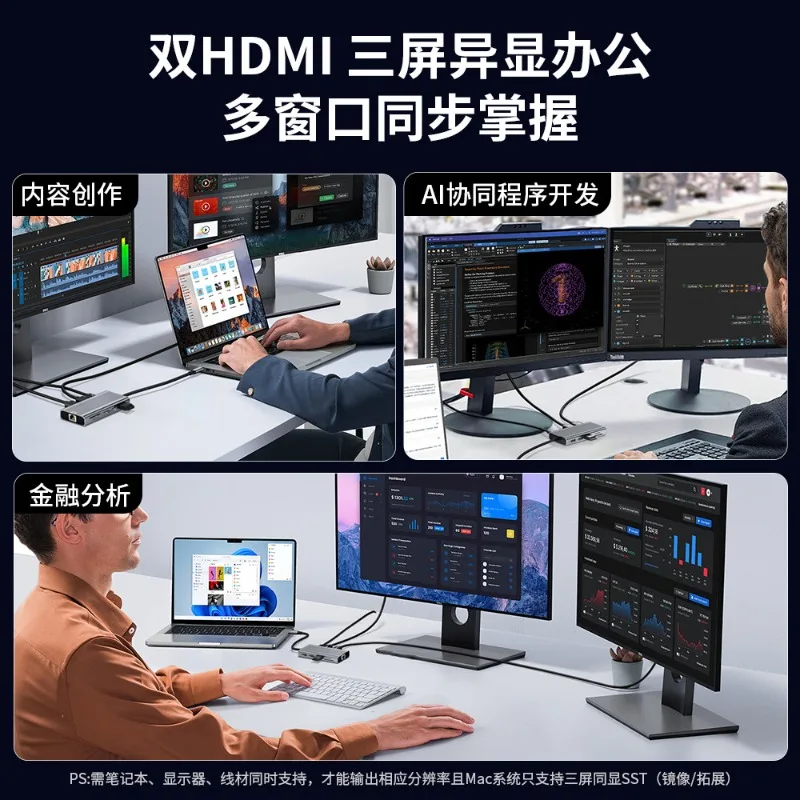 Ten-in-one Type-C docking station, dual-channel HDMI4K60Hz three-screen special display docking station usb3.0 hub