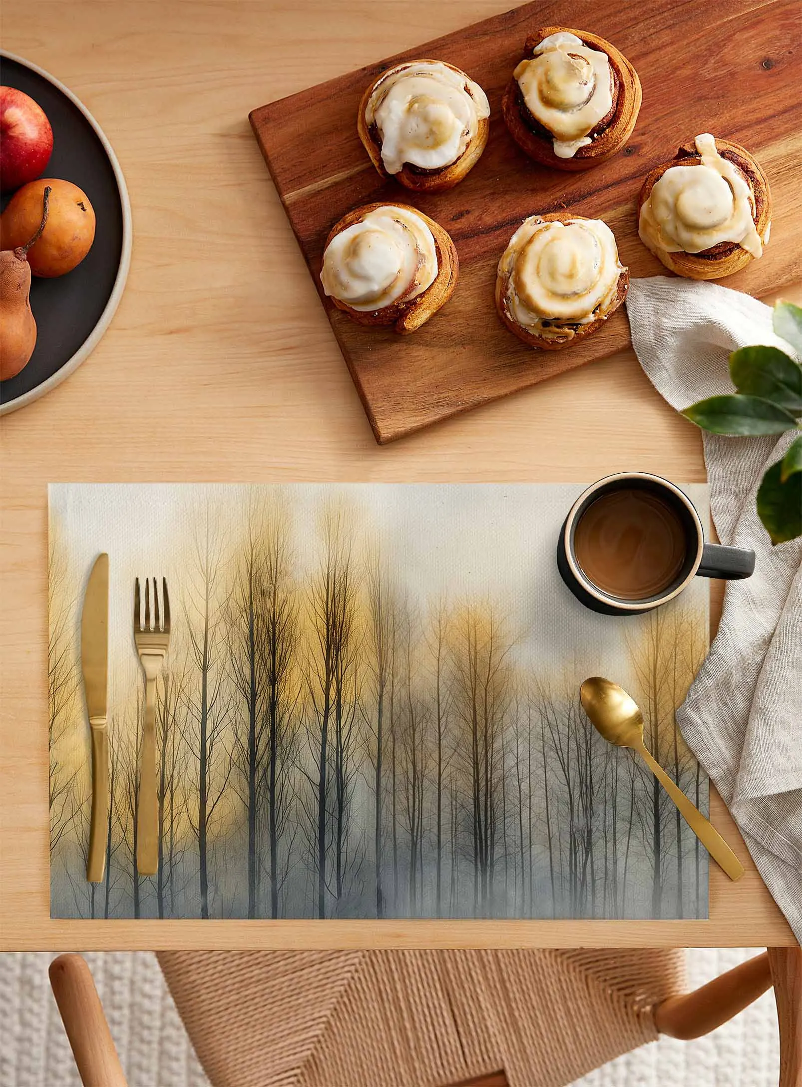 Oil Painting Abstract Tree Sunset Coffee Dish Mat Kitchen Placemat Dining Table Rug Dinnerware 4/6pcs Pads