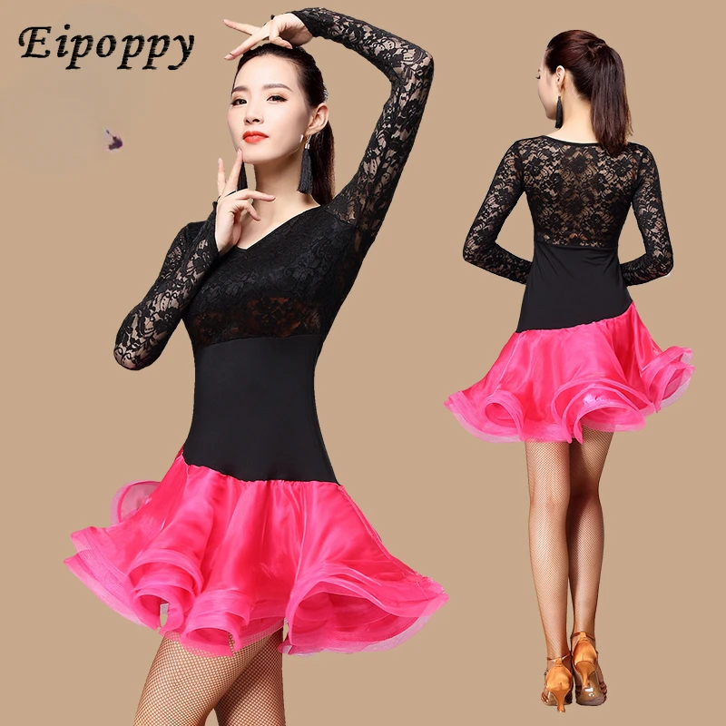 ชุดเต้นรำละตินสำหรับผู้หญิง, ชุดกระโปรงลูกไม้แขนยาวกระโปรงเต้นรำใหม่ฤดูใบไม้ร่วงและฤดูหนาว